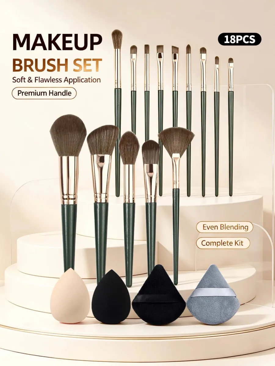 18 Piece Makeup Brush Set. Face Makeup Brushes & Eye Detail Brushes & Makeup Sponges & Triangular Powder Puffs Beauty Kit — image 2