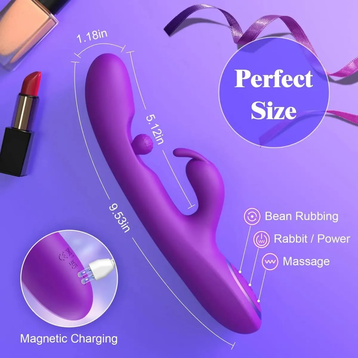 G Spot Rabbit Vibrator 3 in 1 360° Rotation Powerful Clitoral Stimulator Soft Silicone Adults Product Sex Toy for Women Couple — image 5