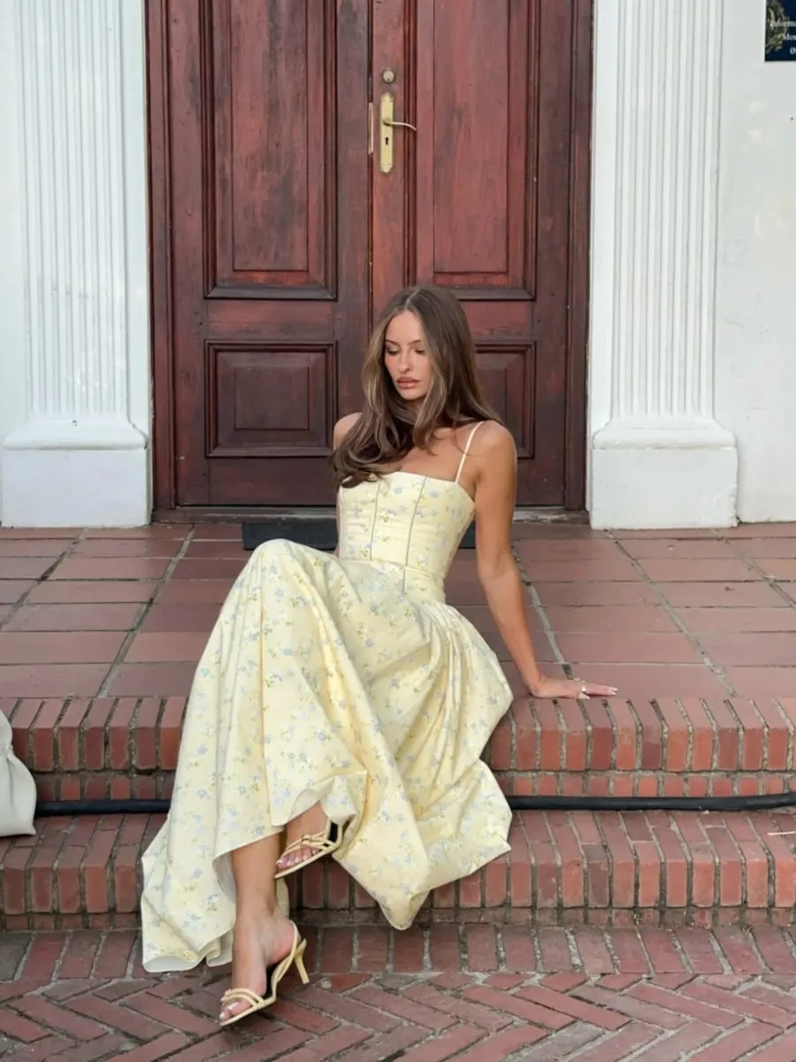 Mingmingxi Women Long Floral Print Spaghetti Strap Maxi Dress Summer Elegant Lace Up Dress Flowy Holiday Party Beach Wear Dress — image 2