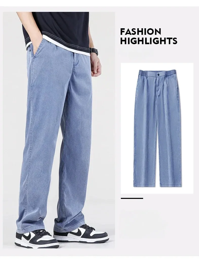 Seluar Jeans Baggy Baggy Musim Panas Klasik Lelaki Fabrik Lyocell Nipis Kualiti Tinggi Seluar Kasual Lurus Seluar Denim Lembut Kopi Biru Kelabu