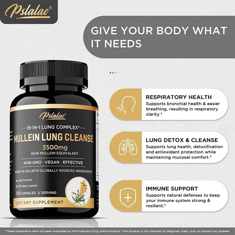 Mullein Lung Cleansing - Lung Clearing Lung Health Immunity - Smoker's Respiratory Supplement Vegetarian Capsules — image 4