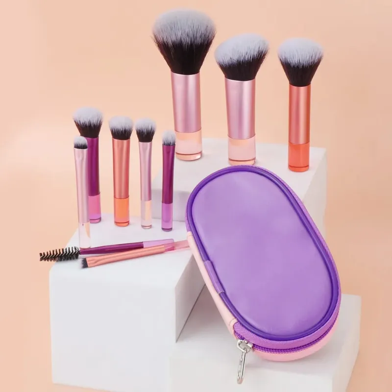 10-delt mini makeup børste sæt med taske Bærbar rejsestørrelse makeup børste fås i flere farver
