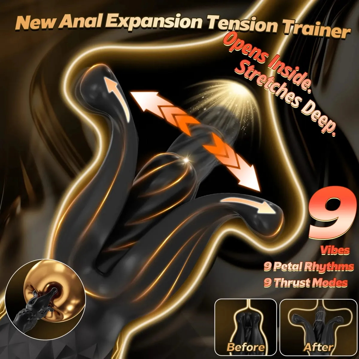 Anal plug adult sex toys Thrusting Trainer with 9 Petal Rhythms 9 Thrust Modes Dual Rings Magnetic USB Charging Silicone