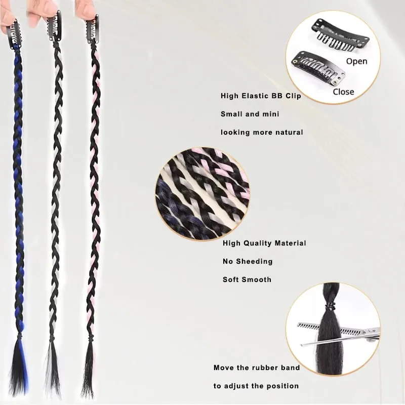 1PCS Y2K Style wig Braid 20 inch Multi-Color Synthetic Hair Clip Suitable for Daily Christmas and Music Festival Parties