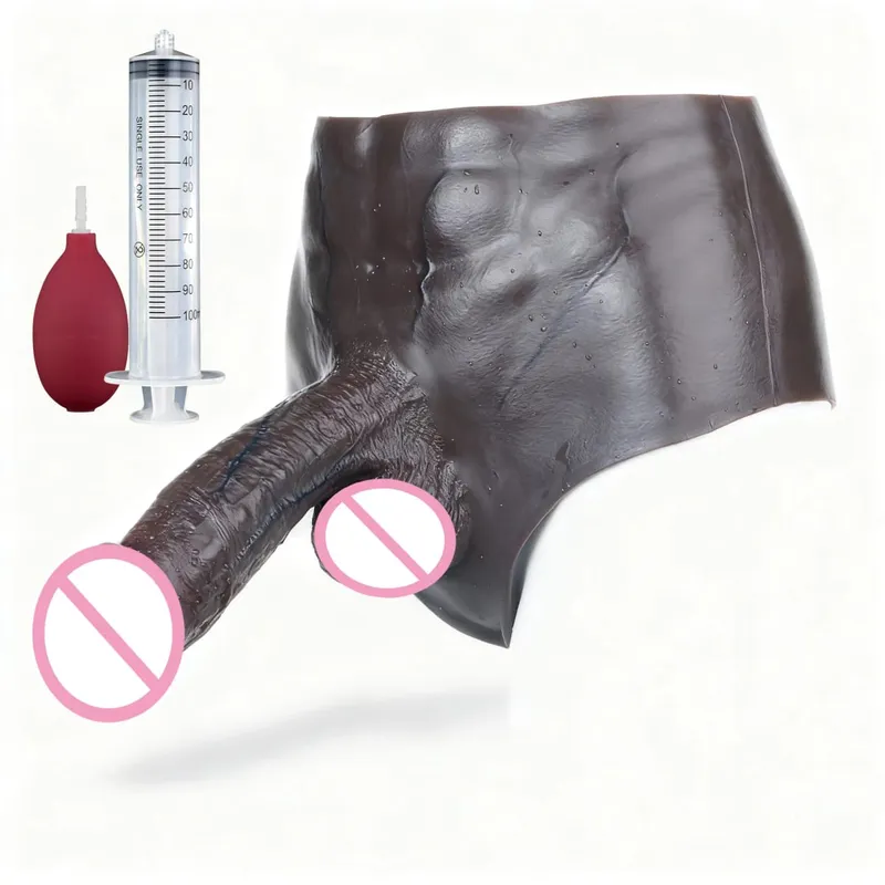 Black Nude Silicone Squirting Panties With Simulated Solid Penis Strapon Big Realistic Ejaculation Dildo Sex Toy For Women — image 35