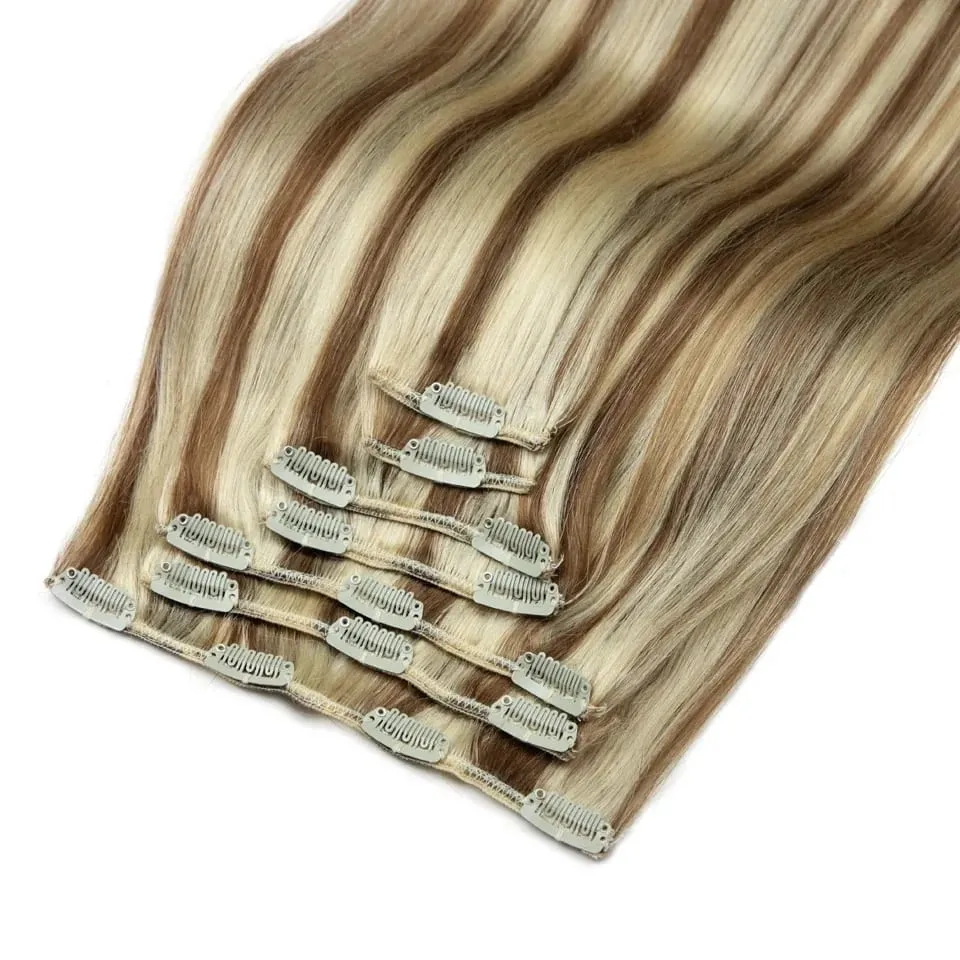 Rebecca Clip In Hair Extensions Human Hair Straight Clip In Blonde P6/613 P8/613 P27/613 P4/27 Color Clip Ins Remy Hair 7Pcs Set — image 6