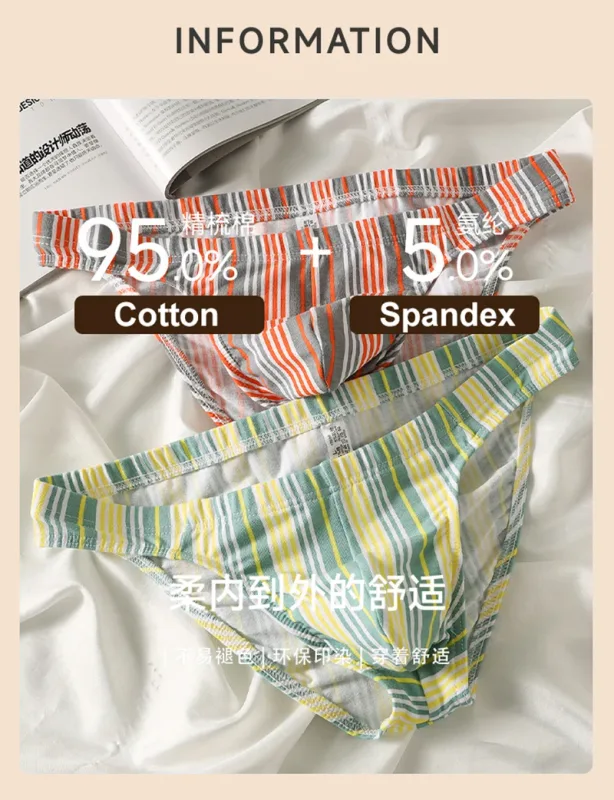 Sexy Men Briefs Cotton Male Breathable Comfortable U Bulge Pouch Underwear Mid Waist Striped Panties Hombre Soft Youth Undies — image 3