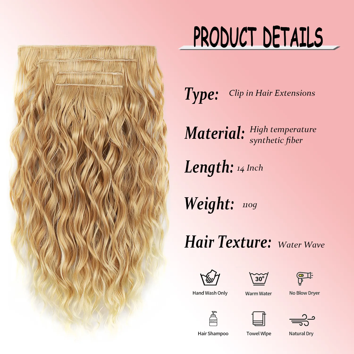Clip in Hair Extensions 4PCS 14inch Short Curly Wavy Hair Extensions Invisible Lace Weft Soft Synthetic Hairpieces for Women
