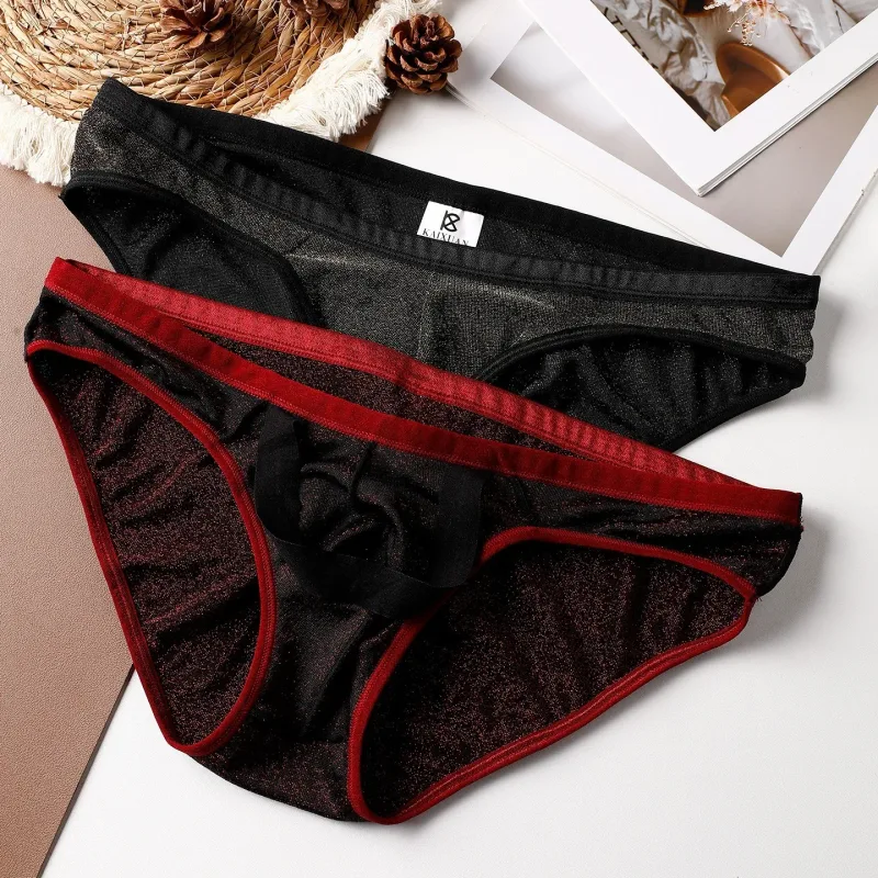 Men's Ice Silk Triangle Panties Sexy U-Shape Thin Briefs Breathable Mesh Low-Waist Underwear — image 6