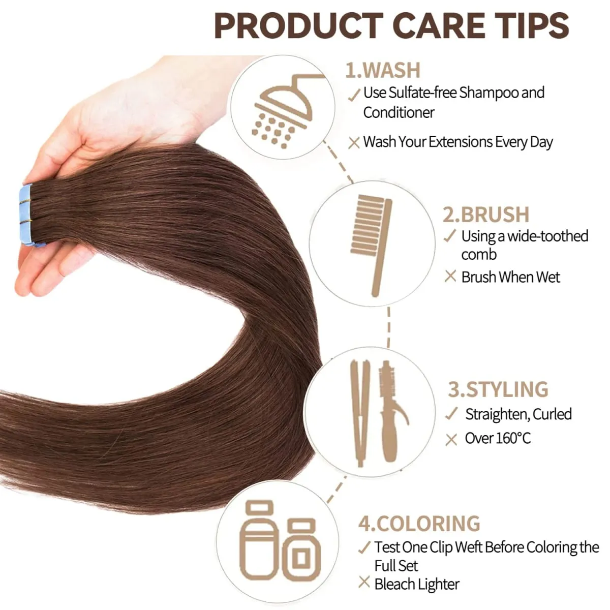 #4 Tape in Hair Extensions Human Hair Straight Hair extensions Real 100% Human Hair Tape in Extensions Brown 20Inch 20Pieces 50g — image 5