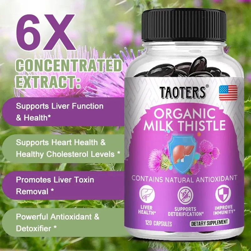 6X Organic Milk Thistle Extract Capsules Help Liver Detox & Cleanse Liver Antioxidant Detox Overall Health