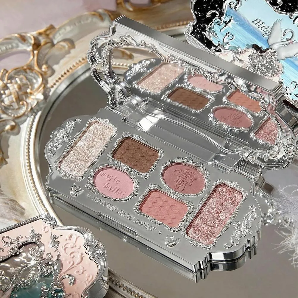 Six Color Swan Eye Shadow Palette Matte Shimmer Pearl Glitter Waterproof Highly Pigmented Long Lasting Makeup Face Cosmetics