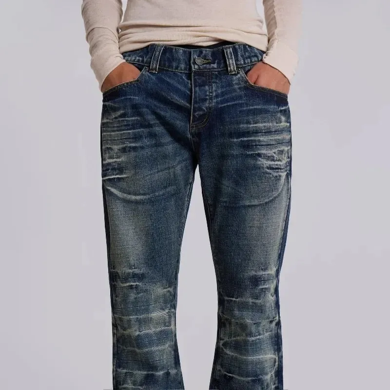 Y2K Mid Blue Flared Jeans Washed Men Women Bootcut Jeans Gothic High Street Unisex Streetwear Baggy wide leg Pants — image 5
