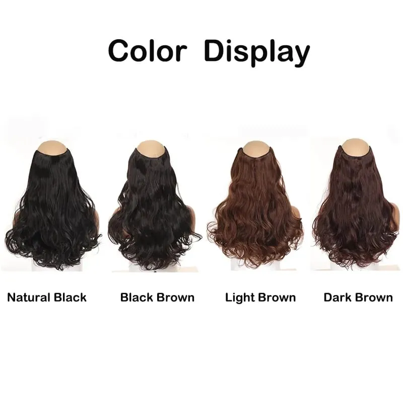 22Inch Synthetic Long Curly Hair Extension 4 Clips V-shape Natural Brown Black Hairpiece for Women — image 3