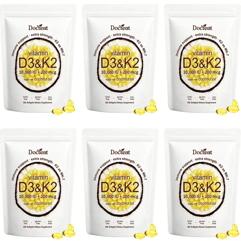 Docteat Vitamin D3 & K2 Softgels with Immune Support and Bone Health Coconut Oil GMO Free Gluten Free Soy Free 300 Softgels — image 12