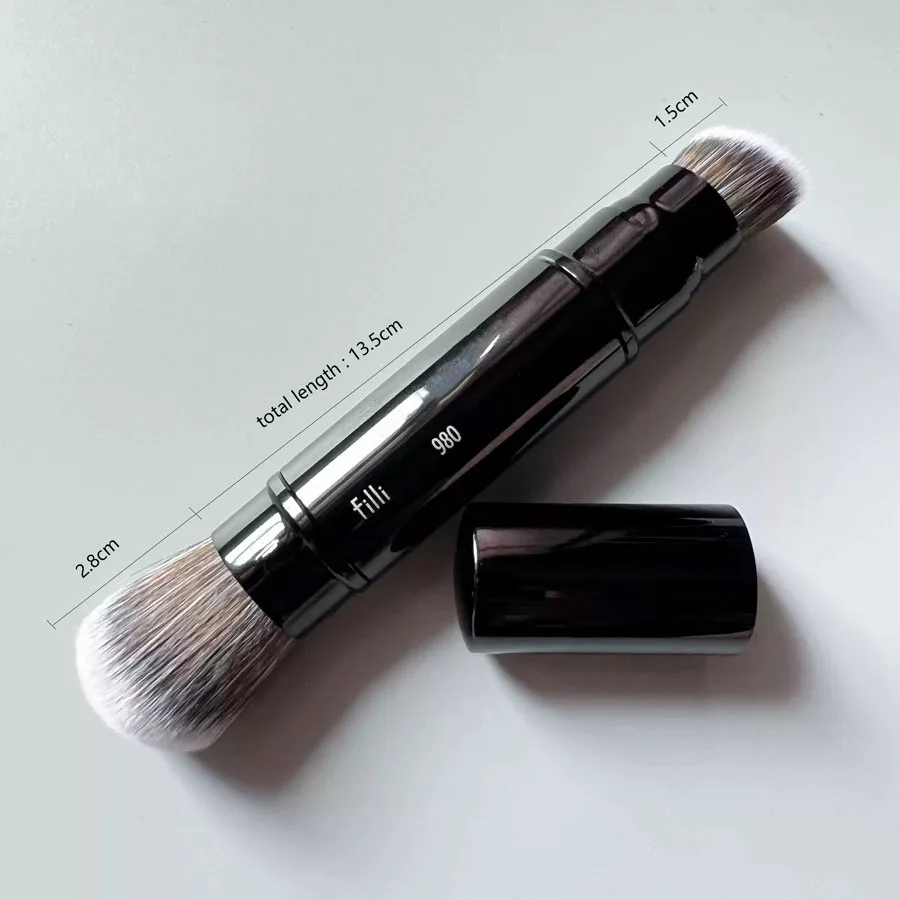 1pc Pennello per trucco portatile a doppia estremità per fondotinta Formato da viaggio Base in polvere Pennelli per trucco Fondotinta liquido angolato Strumento di bellezza 980