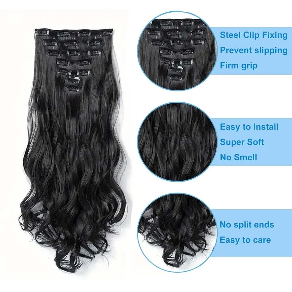 7pcs/set 22inch Elegant Wavy Clip-In Hair for Instant Volume & Everyday Glamour Suitable For All Women Synthetic Extension
