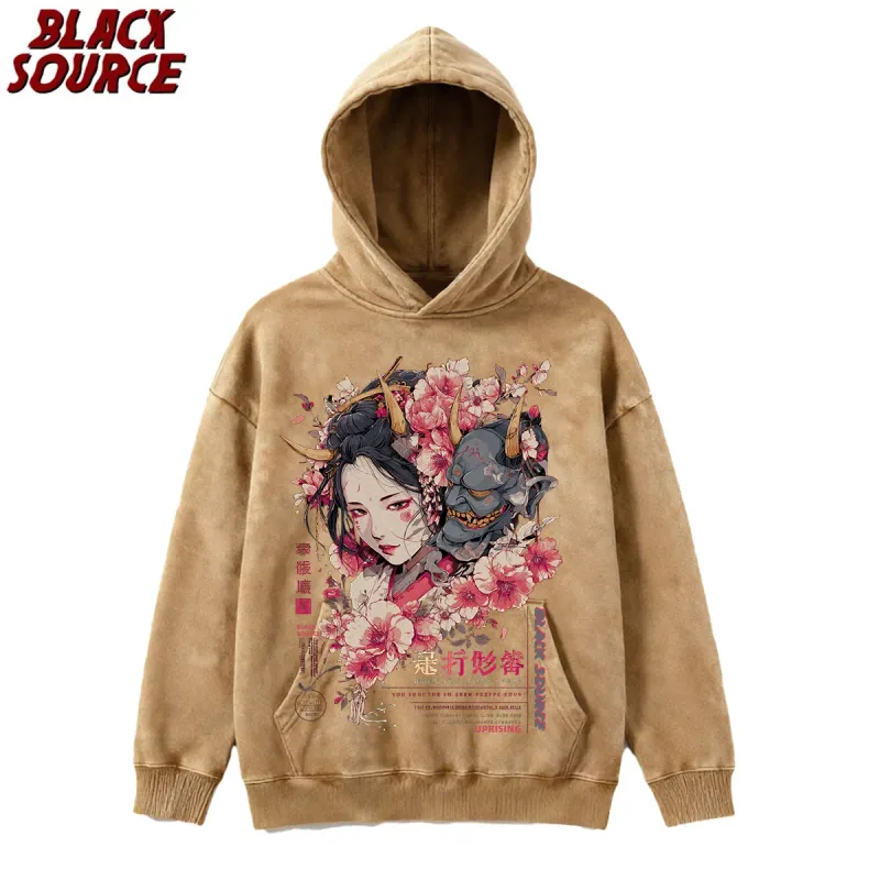 T240 Men's Women's Anime Dragon Floral Print Hoodie, Casual Pullover Hooded Sweatshirt, Comfortable Loose Fit Daily Wear — image 2