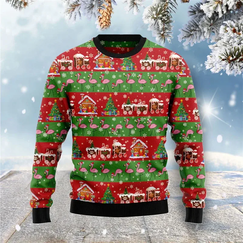 Funny Flamingo Graphic Ugly Christmas Sweater Autumn Holiday Wear 3D Printed Sweatshirt Loose Streetwear Pullovers Mens Clothing — image 8