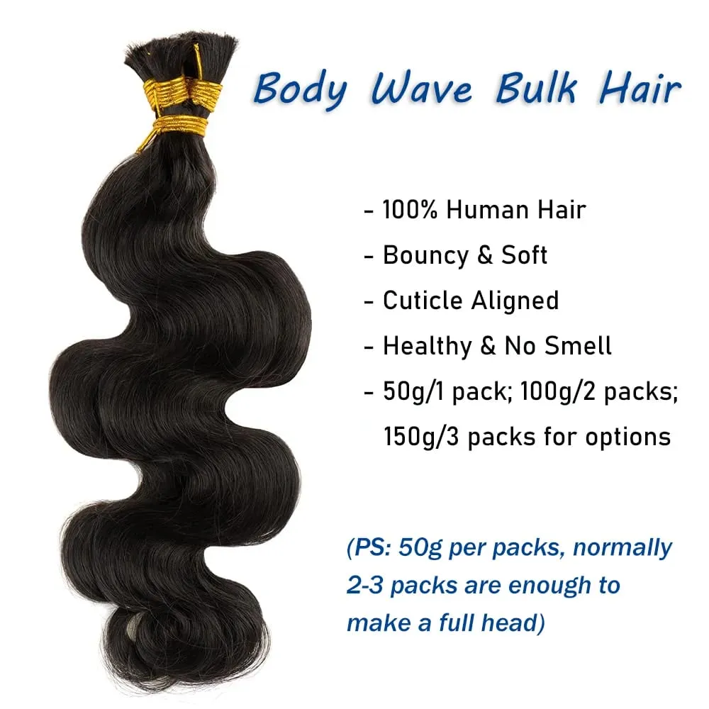 Body Wave Bulk Hair For Braiding 50G 100% Unprocessed Hair Extensions No Weft Hair Bulk For Braids Raw Hair Bundles For Women — image 4