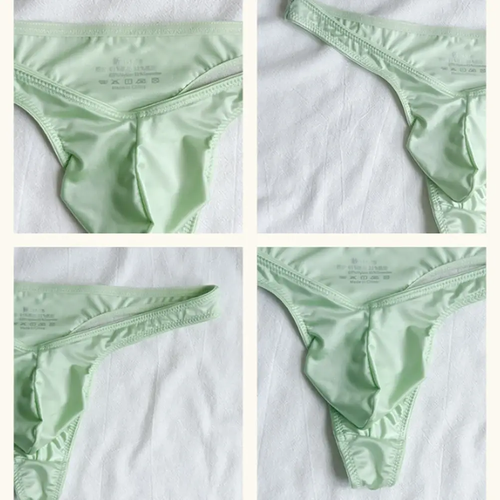 1pc Men Satin-like Glossy Ice Silk G-string Solid Low-Waist Shiny Smooth Thong Bulge Pouch Thong Thin Transparent Underwear — image 13