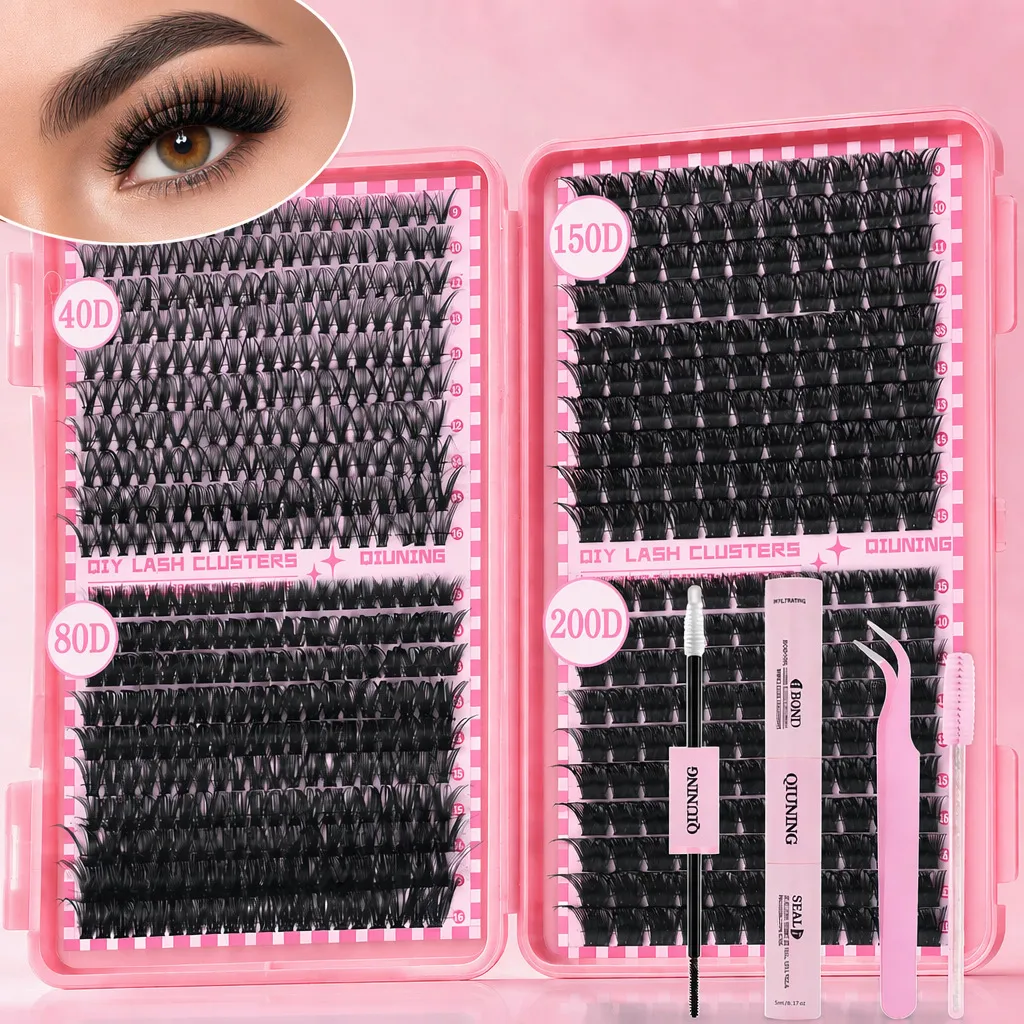 800PCS Lash Extension Kit DIY Clusters Eyelash Extension Kit Lashes Kit with Lash Bond and Seal Lash Tweezers — image 1