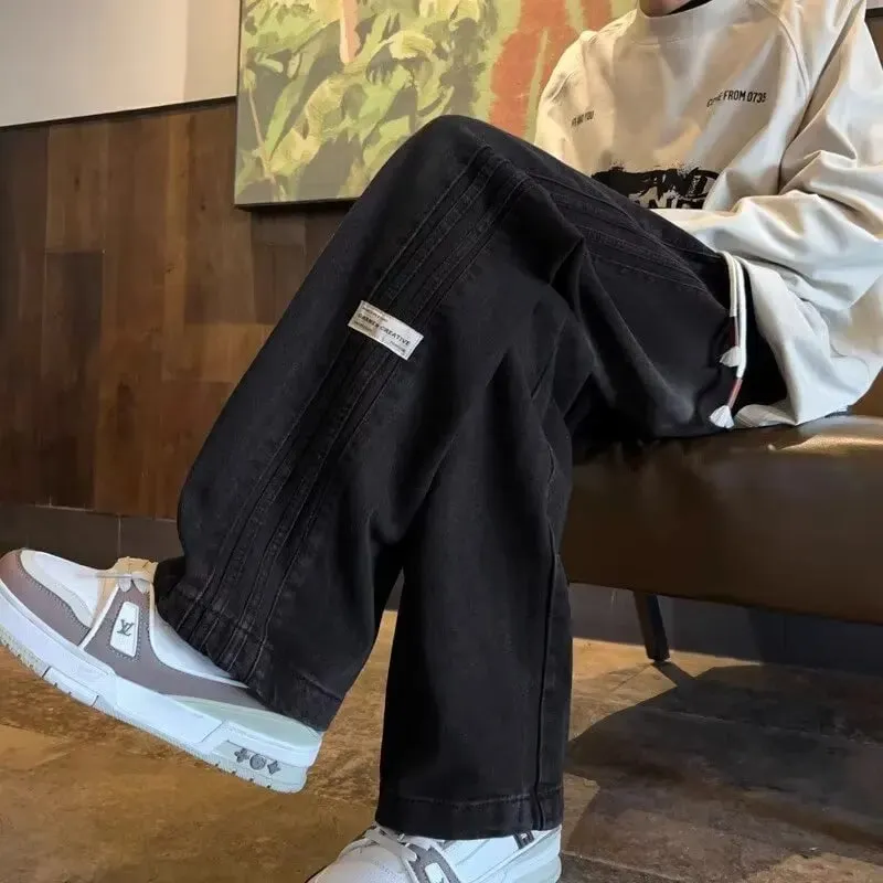 Three bar American retro jeans men's spring and autumn new style high street elastic waist loose casual men's straight leg long — image 2