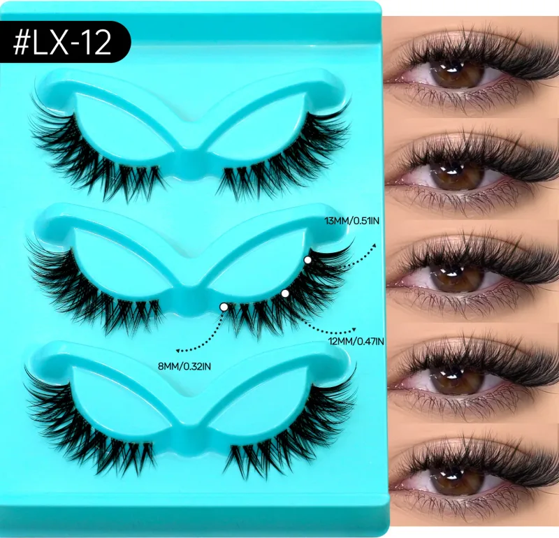 3pairs Manga Lashes Natural Cat Eye Eyelashes Clear Band False Eyelashes Natural Look Fake Lashes Strips Makeup