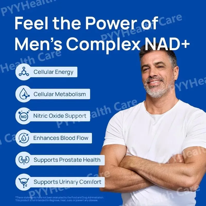 Mens NAD+ Complex 60 Capsules - Liposomal NAD+ Resveratrol CoQ10 Saw Palmetto for Cellular Energy Prostate & Hormonal Support