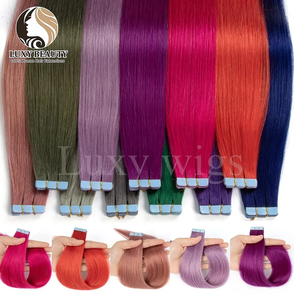 Colored Purple Mini Tape in Human Hair Extensions Invisible Seamless Tape in Hair 10pcs Pink Red Green Blue Mini Tape In Hair — image 4