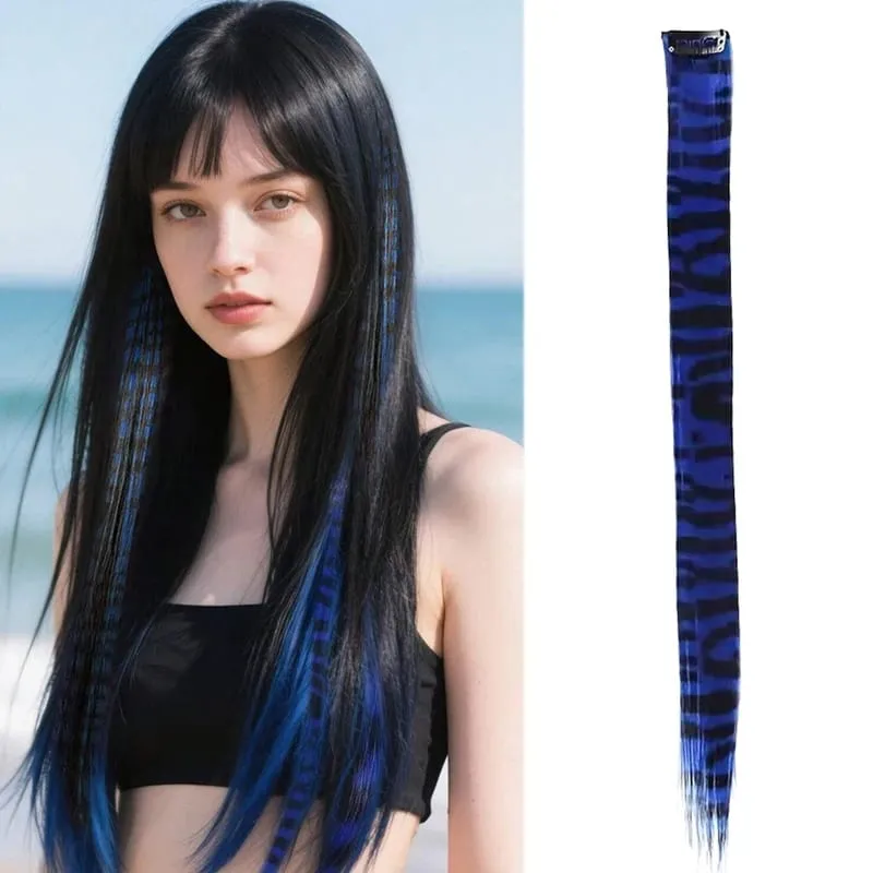 Rainbow Colored Feather Clip In Hair Extensions 18inch Synthetic Hair Piece Y2K Fashion For Women Girls Cosplay Party Halloween — image 14