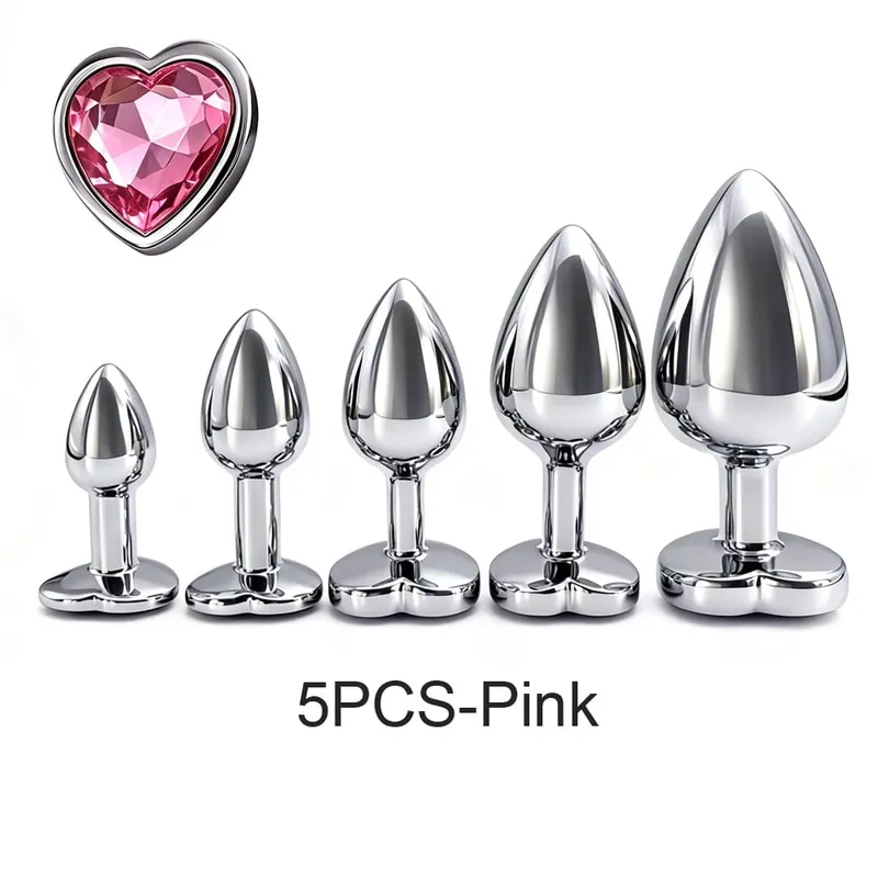 5 Sizes Metal Anal Plug Set with Heart Base Smooth Prostate Massage Butt Plug Sex Toys for Men Women Couples — image 5