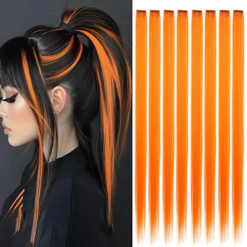 22Inch Synthetic 8pcs Long Straight Clip-In Hair Extension Highlights Multi-Color Rainbow Hairpiece for Women Daily Praty Use — image 2