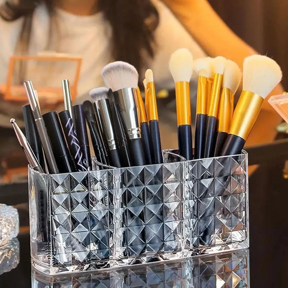 3 Slots Makeup Brush Holder Makeup Organizer Cosmetic Storage Box Lipstick Eyebrow Pencil Display Stand Acrylic Transparent Box — image 4