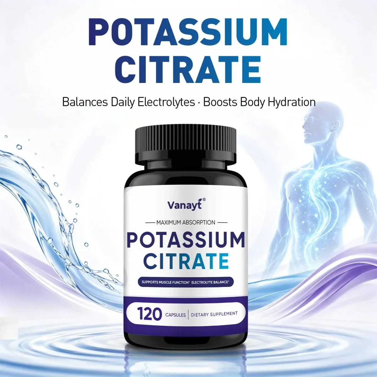 Potassium Citrate - Maintain Electrolyte Balance Support Muscle Bone Blood Vessel and Heart Health - 120 Capsules — image 1