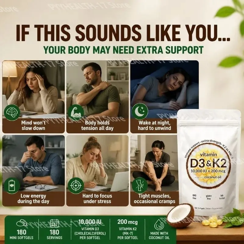 Vitamin D3 K2 Softgels with MK-7 and Coconut Oil 10 000 IU + 200 Mcg Adult Bone and Immune Wellness Support 180 Mini Softgels — image 3