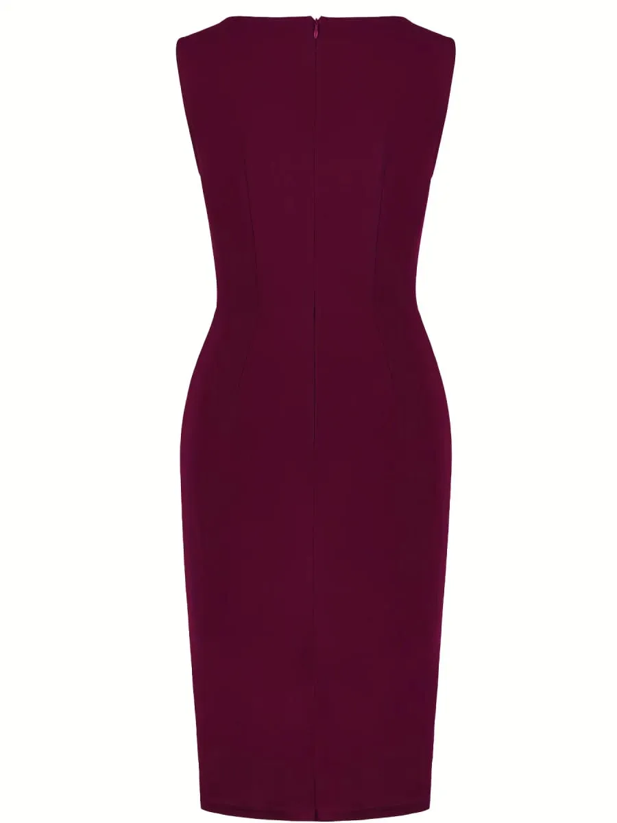 Women Elegant Round Neck Sleeveless Vintage Slim Work Office Cocktail Party Business Ruffle Casual Sheath Bodycon Pencil Dress — image 5