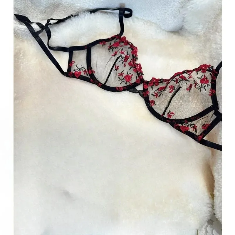 Korean Hot Lace Bra Set Floral Embroidery Transparent Mesh Ultra Thin Big Bust Modest Summer Ladies Daily Wear Underwear 32-38 — image 11