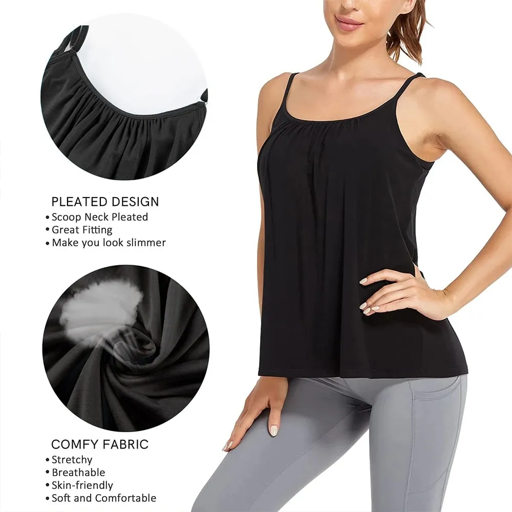 Plus Size Padded Camisole Tops For Women Adjustable Spaghetti Strap Camis With Built Bra Basic Summer Sleeveless Undershirt — image 3