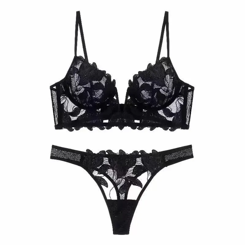 Women Lace Lingerie Set Elegant Sexy Bra Set See Through Underwear Ventilate Ladies Bra and Panty Set — image 1