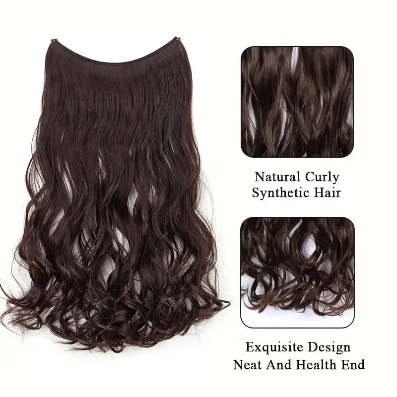 20Inch Synthetic Long Curly Invisible Wire Hair Extensions Headband Heat Resistant No Clips Hairpiece for Women — image 5