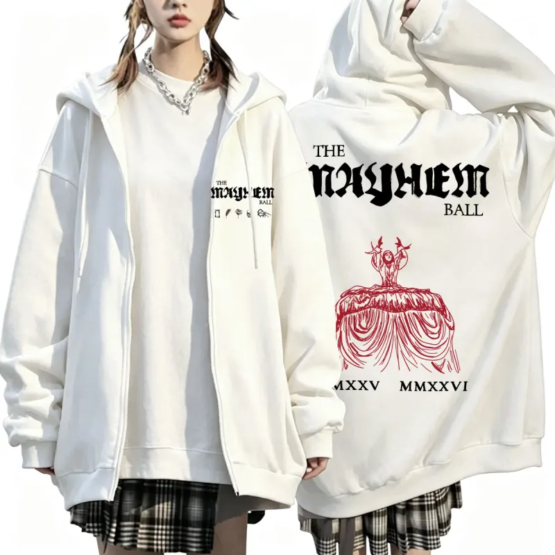 Lady Gaga The MAYHEM Ball Red Dress Zip Up Hoodies Fashion Pop Music Cardigan Sweatshirt Loose Fleece Casual Men Women Jackets — image 11