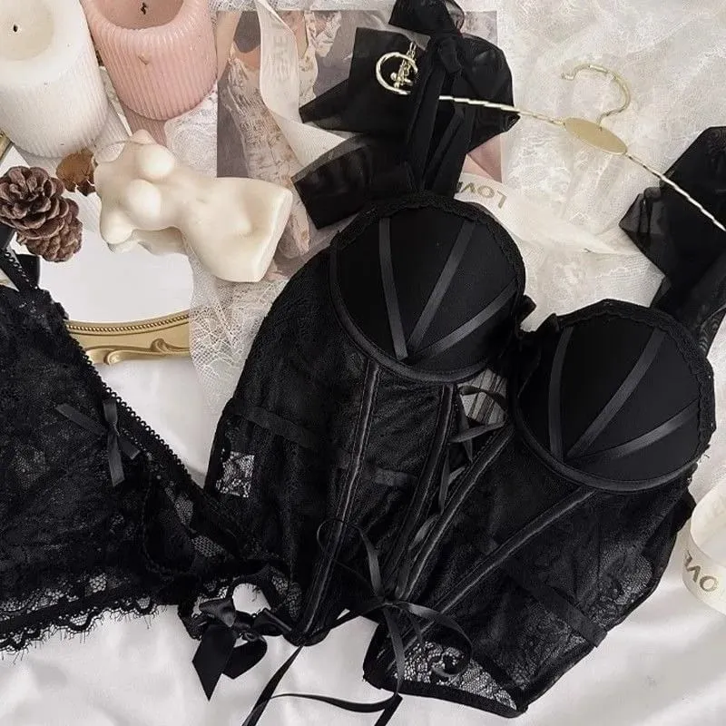 Japan Sexy Lingerie Set Lolita Kawaii Pink White Laced Up Adult Cosplay Women Bra Underwear Set Girl Sleepwear Clothing