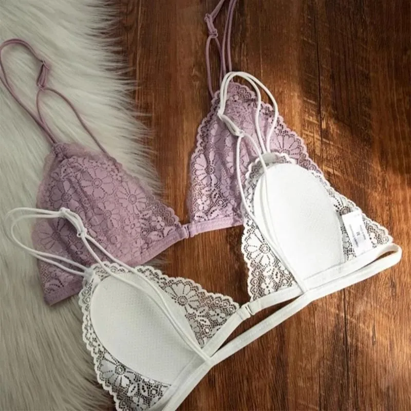 Fransk stil Sexet blonde tynd trekant bh med knap foran kvinders ring uden stål Trådløs lingeri undertøj Smuk bh bagpå — image 4
