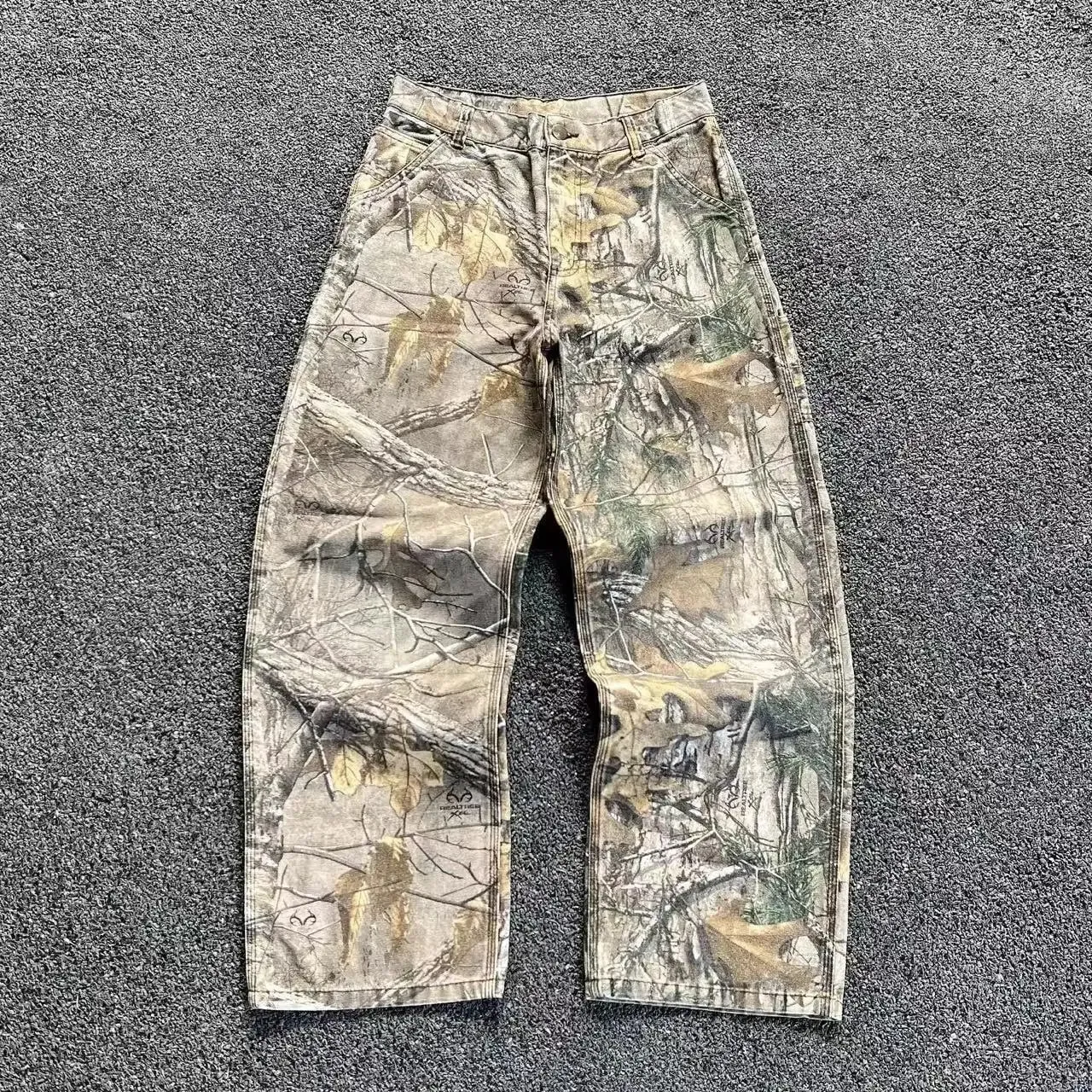 Men's Tree Branch Camouflage Jeans American Style Y2K Wide Leg Retro Loose Fashion Trend Street Straight Jeans Camo Pants Y2K