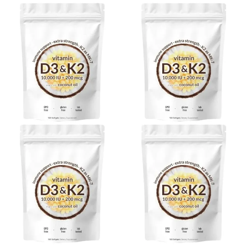 Vitamin D3 K2 Softgels with MK-7 and Coconut Oil 10 000 IU + 200 Mcg Adult Bone and Immune Wellness Support 180 Mini Softgels — image 10