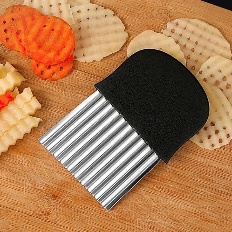 Stainless Steel Potato Chip Slicer Dough Vegetable Fruit Crinkle Wavy Kitchen Knife Cutter Chopper French Fry Maker Tools Gadget — image 3
