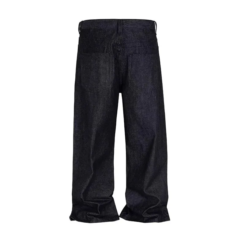 High Street Retro Buckle Design For Men'S Jeans Street Ruff And Handsome Loose Casual Wide Leg Pants Black Jeans — image 9