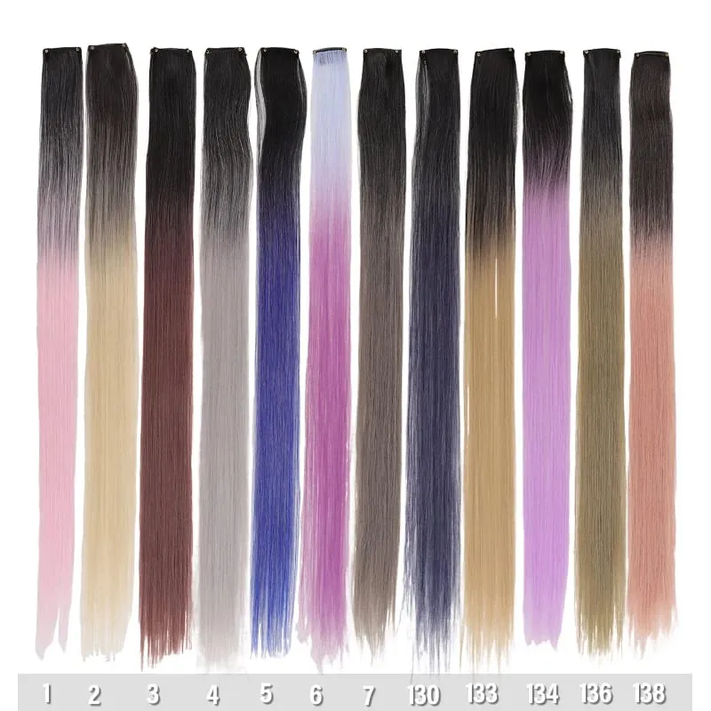 2Pcs Pack Two-Tone Ombre Highlight Clip in Wig Straight Hair Piece Synthetic Fiber Comb for Daily Party Look — image 7