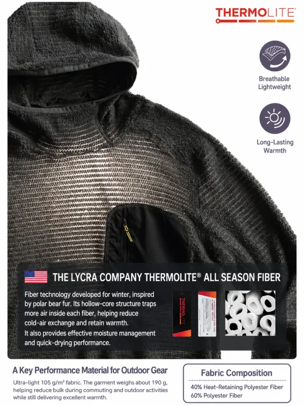 Unisex THERMOLITE® All Season Thermal Hoodie 190g Ultralight Breathable Fleece Mid Layer with Thumbholes & Zip Pocket — image 26